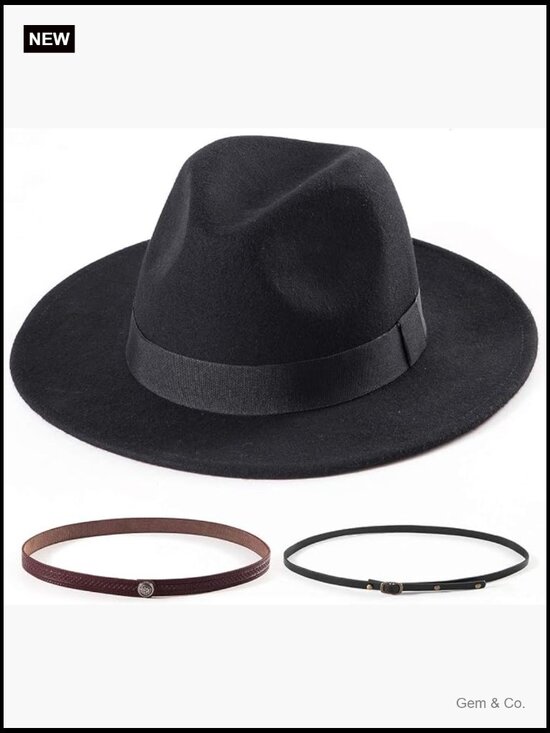 Felt Wide Brim Fedora Hat with Band Buckle, Adjustable, Unisex Fedora main image 7